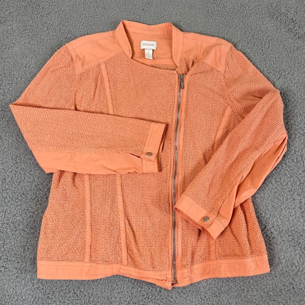 Chico's Motorcycle Jacket Womens Size XL Moto Zip Orange Boho Biker Y2K Festival